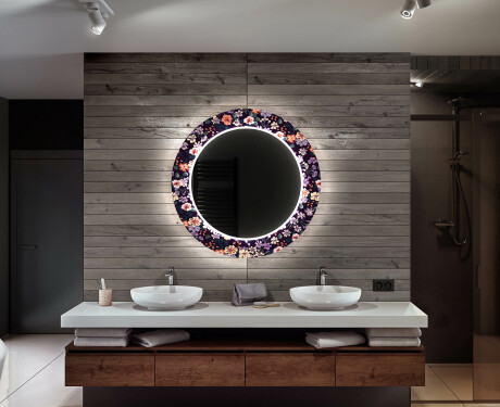 Apvalus dekoratyvinis veidrodis su LED apšvietimu – voniai  - elegant flowers #12