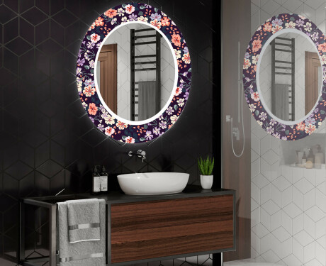 Apvalus dekoratyvinis veidrodis su LED apšvietimu – voniai  - elegant flowers #2