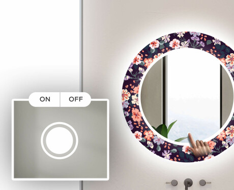 Apvalus dekoratyvinis veidrodis su LED apšvietimu – voniai  - elegant flowers #4