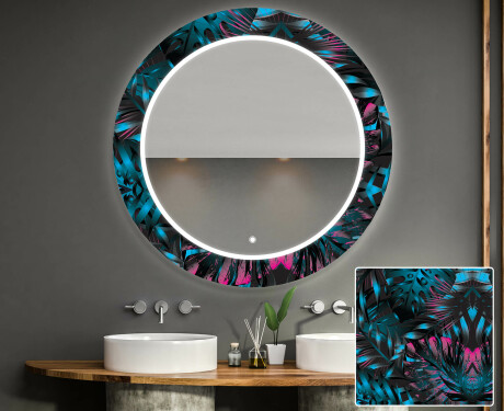 Apvalus dekoratyvinis veidrodis su LED apšvietimu – voniai  - fluo tropic #1