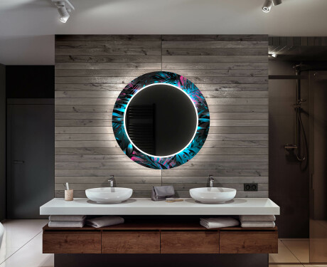 Apvalus dekoratyvinis veidrodis su LED apšvietimu – voniai  - fluo tropic #12