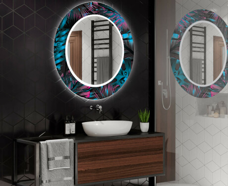 Apvalus dekoratyvinis veidrodis su LED apšvietimu – voniai  - fluo tropic #2