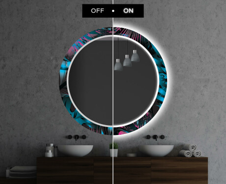 Apvalus dekoratyvinis veidrodis su LED apšvietimu – voniai  - fluo tropic #7
