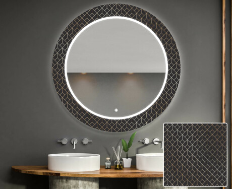 Apvalus dekoratyvinis veidrodis su LED apšvietimu – voniai  - golden lines #1