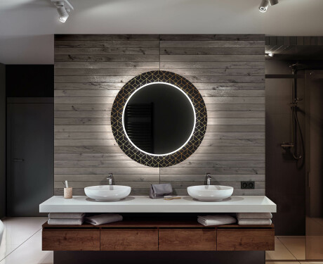 Apvalus dekoratyvinis veidrodis su LED apšvietimu – voniai  - golden lines #12
