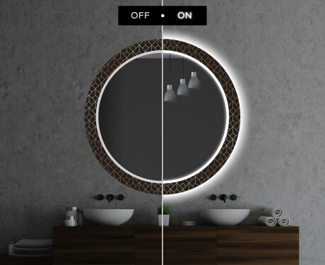 Apvalus dekoratyvinis veidrodis su LED apšvietimu – voniai  - golden lines #7