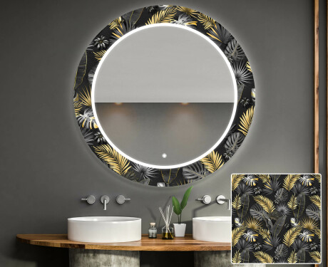 Apvalus dekoratyvinis veidrodis su LED apšvietimu – voniai  - goldy palm #1