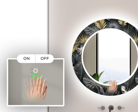 Apvalus dekoratyvinis veidrodis su LED apšvietimu – voniai  - goldy palm #5