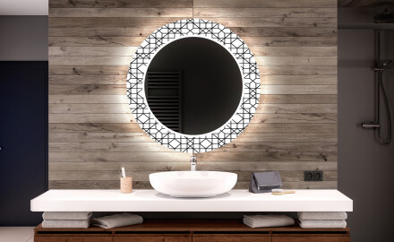 Apvalus dekoratyvinis veidrodis su LED apšvietimu – voniai - industrial