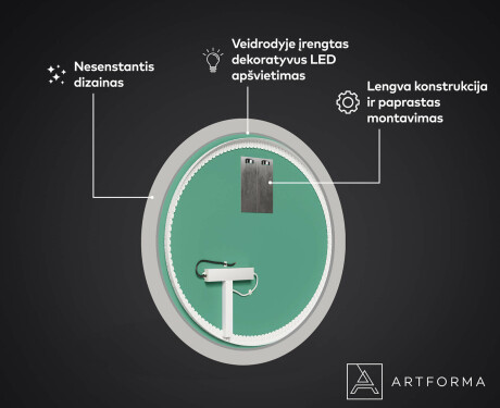 Apvalus dekoratyvinis veidrodis su LED apšvietimu – voniai  - microcircuit #3