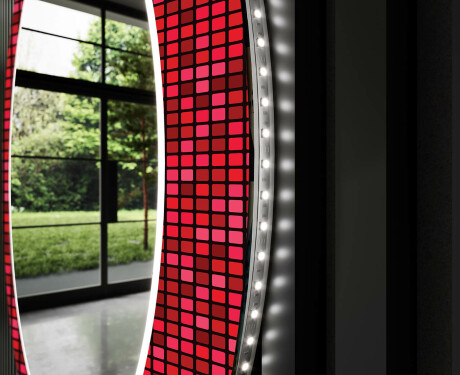 Apvalus dekoratyvinis veidrodis su LED apšvietimu – voniai  - red mosaic #11