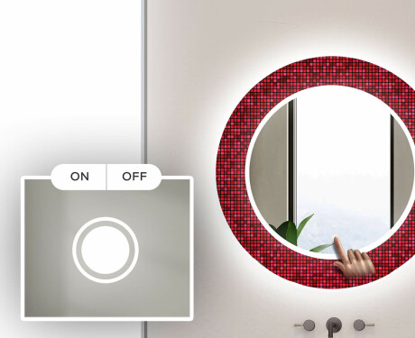 Apvalus dekoratyvinis veidrodis su LED apšvietimu – voniai  - red mosaic #4