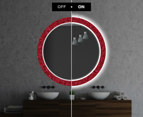 Apvalus dekoratyvinis veidrodis su LED apšvietimu – voniai  - red mosaic #7