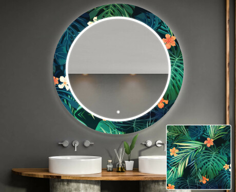 Apvalus dekoratyvinis veidrodis su LED apšvietimu – voniai  - tropical #1