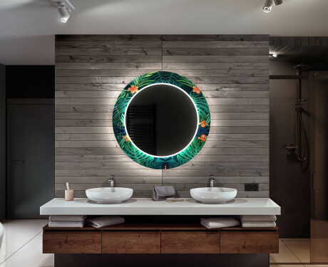 Apvalus dekoratyvinis veidrodis su LED apšvietimu – voniai  - tropical #12