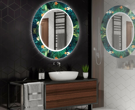 Apvalus dekoratyvinis veidrodis su LED apšvietimu – voniai  - tropical #2
