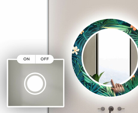 Apvalus dekoratyvinis veidrodis su LED apšvietimu – voniai  - tropical #4