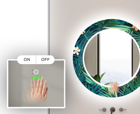 Apvalus dekoratyvinis veidrodis su LED apšvietimu – voniai  - tropical #5