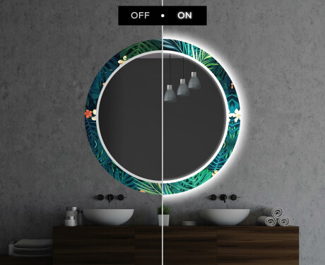 Apvalus dekoratyvinis veidrodis su LED apšvietimu – voniai  - tropical #7