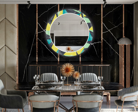 Apvalus dekoratyvinis veidrodis su LED apšvietimu prieškambariui - abstract geometric #12