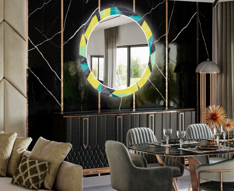 Apvalus dekoratyvinis veidrodis su LED apšvietimu prieškambariui - abstract geometric #2