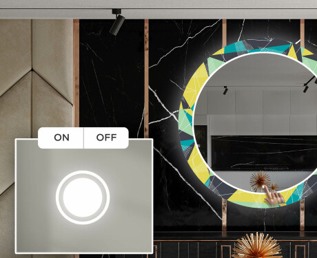 Apvalus dekoratyvinis veidrodis su LED apšvietimu prieškambariui - abstract geometric #4