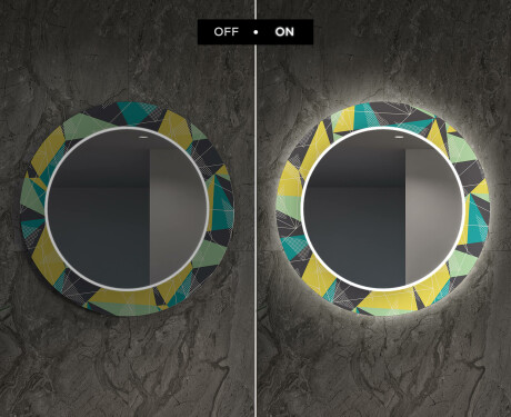 Apvalus dekoratyvinis veidrodis su LED apšvietimu prieškambariui - abstract geometric #7