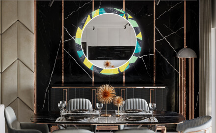 Apvalus dekoratyvinis veidrodis su LED apšvietimu prieškambariui - abstract geometric