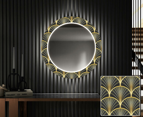 Apvalus dekoratyvinis veidrodis su LED apšvietimu prieškambariui - art deco #1