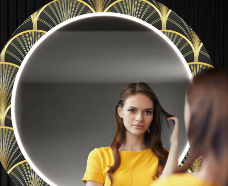 Apvalus dekoratyvinis veidrodis su LED apšvietimu prieškambariui - art deco #12