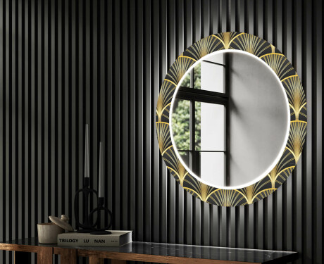 Apvalus dekoratyvinis veidrodis su LED apšvietimu prieškambariui - art deco #2