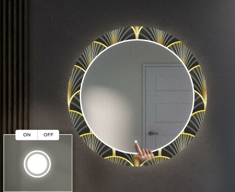 Apvalus dekoratyvinis veidrodis su LED apšvietimu prieškambariui - art deco #4
