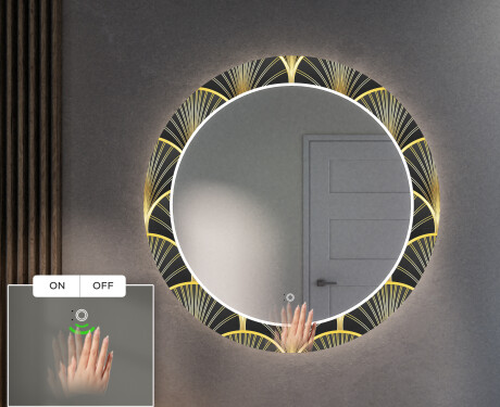 Apvalus dekoratyvinis veidrodis su LED apšvietimu prieškambariui - art deco #5