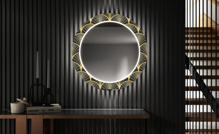 Apvalus dekoratyvinis veidrodis su LED apšvietimu prieškambariui - art deco