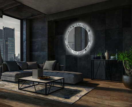 Apvalus dekoratyvinis veidrodis su LED apšvietimu svetainei - black and white jungle #12