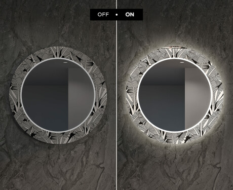 Apvalus dekoratyvinis veidrodis su LED apšvietimu svetainei - black and white jungle #7