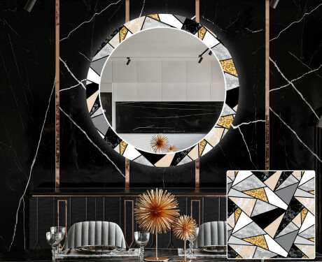 Apvalus dekoratyvinis veidrodis su LED apšvietimu prieškambariui - marble pattern #1