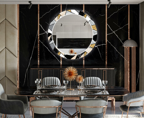 Apvalus dekoratyvinis veidrodis su LED apšvietimu prieškambariui - marble pattern #12