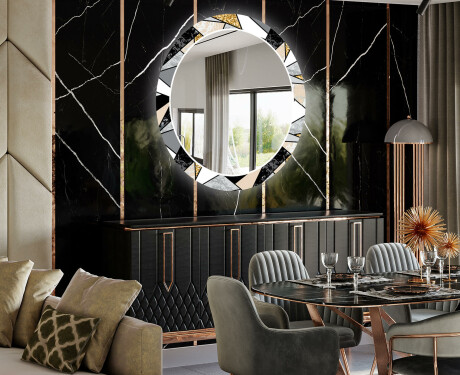 Apvalus dekoratyvinis veidrodis su LED apšvietimu prieškambariui - marble pattern #2