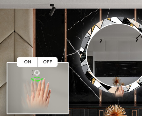 Apvalus dekoratyvinis veidrodis su LED apšvietimu prieškambariui - marble pattern #5