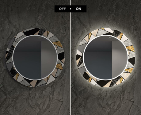 Apvalus dekoratyvinis veidrodis su LED apšvietimu prieškambariui - marble pattern #7