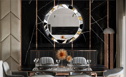 Apvalus dekoratyvinis veidrodis su LED apšvietimu prieškambariui - marble pattern