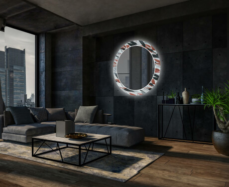 Apvalus dekoratyvinis veidrodis su LED apšvietimu svetainei - leaves #12