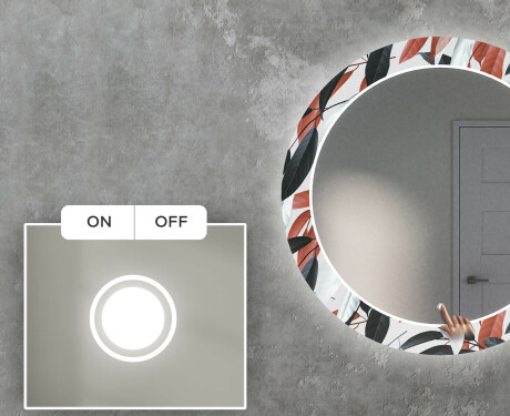 Apvalus dekoratyvinis veidrodis su LED apšvietimu svetainei - leaves #4