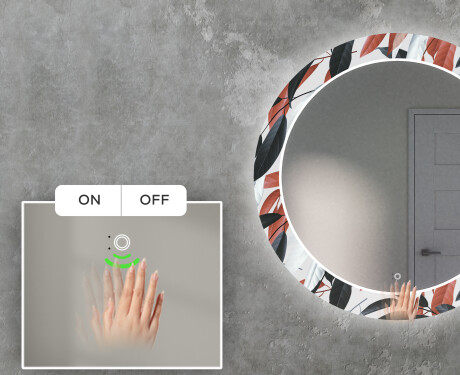 Apvalus dekoratyvinis veidrodis su LED apšvietimu svetainei - leaves #5