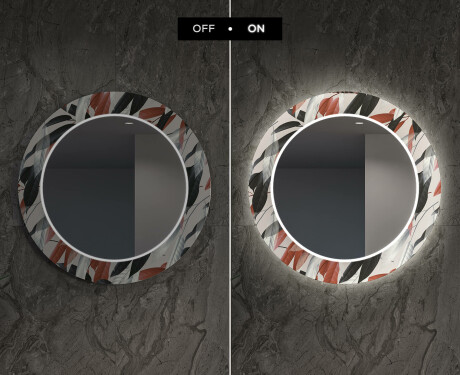 Apvalus dekoratyvinis veidrodis su LED apšvietimu svetainei - leaves #7