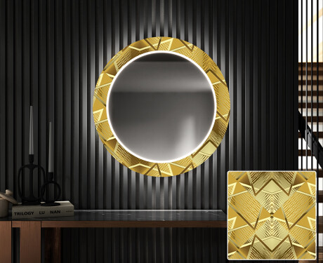 Apvalus dekoratyvinis veidrodis su LED apšvietimu prieškambariui - gold triangles #1