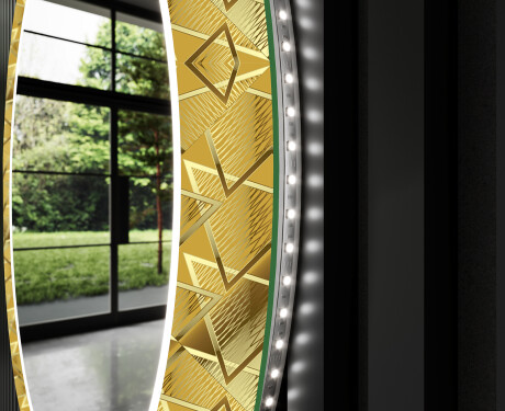 Apvalus dekoratyvinis veidrodis su LED apšvietimu prieškambariui - gold triangles #11