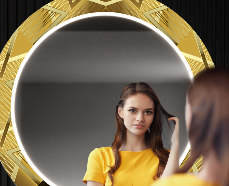 Apvalus dekoratyvinis veidrodis su LED apšvietimu prieškambariui - gold triangles #12