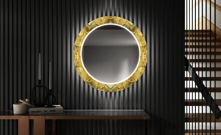 Apvalus dekoratyvinis veidrodis su LED apšvietimu prieškambariui - gold triangles